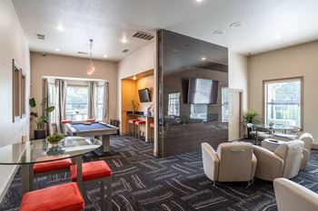Modern living room with glass table